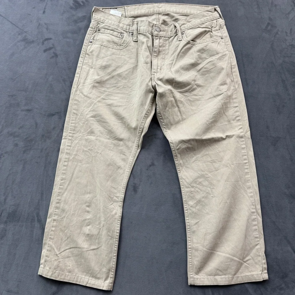 Levis 514 Straight Fit Khaki Tan Pants Mens 34x32 Cotton Blend Casual Trousers